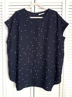 M.M.Lafleur Didion Crepe‎ Top Cap Sleeve Navy Starry Print Office Plus Size 1X